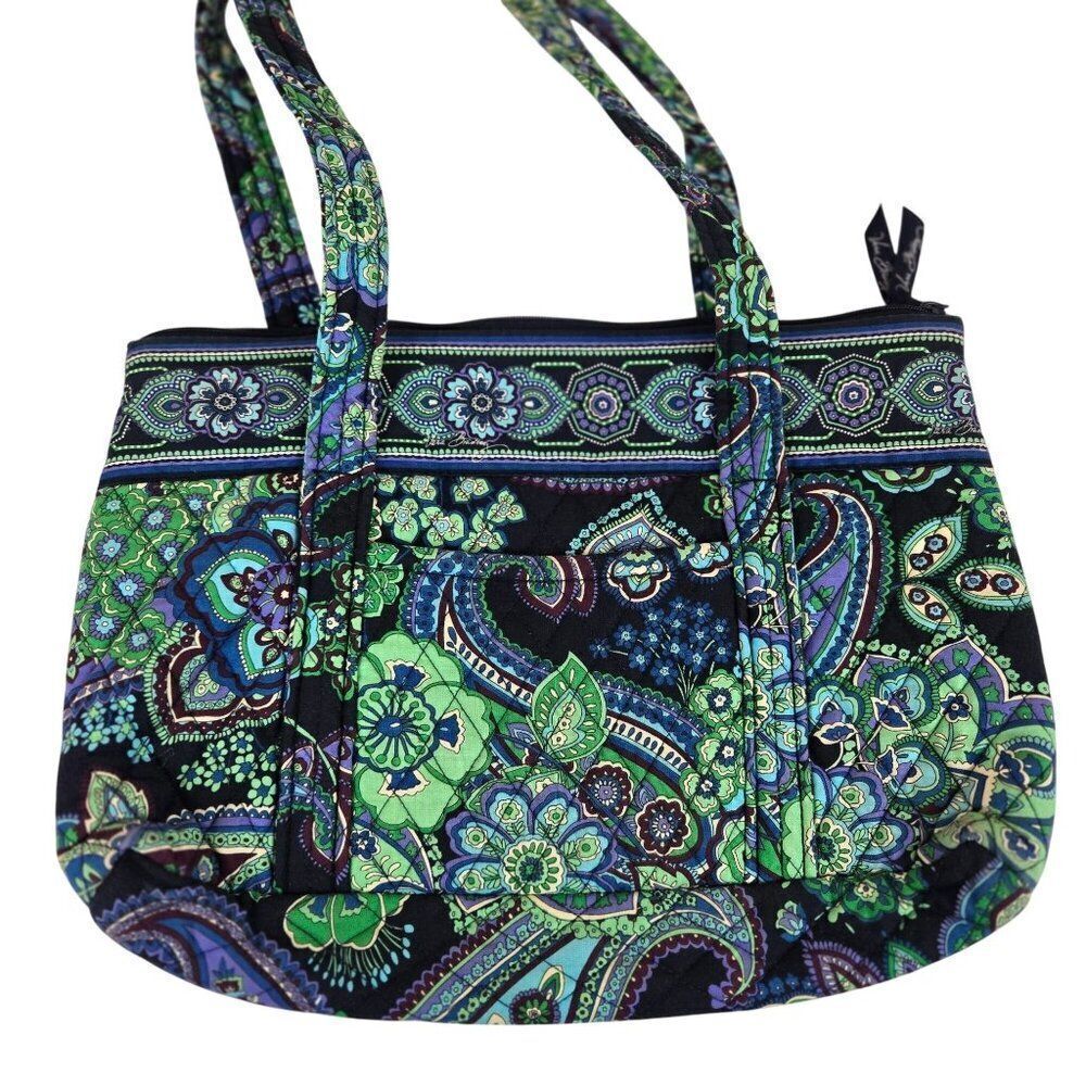 Vera Bradley Green Blue Rhapsody Paisley Quilted Shoulder Bag Purse Pocketbook